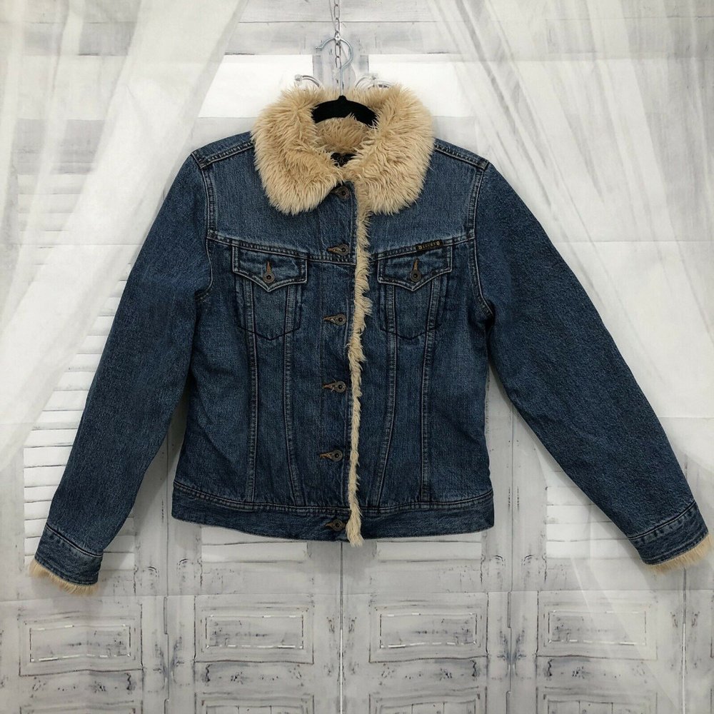Lucky Brand Denim Jacket w/Faux Fur Collar - Blue & Cream
